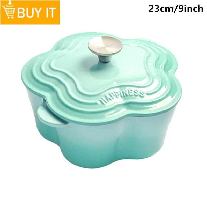 Petal Cast Iron Dutch Oven Binaural Enamel Pot for Bake Bread and Casserole Dish Braising With Lid For All Heat Source