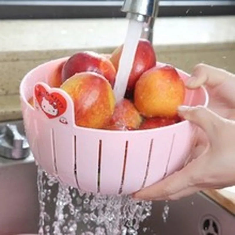 Multifunction Kitchen Fruit Plate Household Vegetable Basket New Kt Cat Water Fruit Basket Double Layer Vegetable Washing Basin
