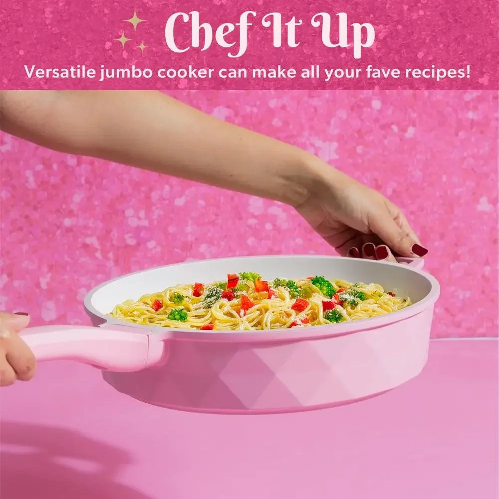 Nonstick 4 Quart Pink Jumbo Cooker Diamond Design Healthy Ceramic Cooking Dishwasher Safe