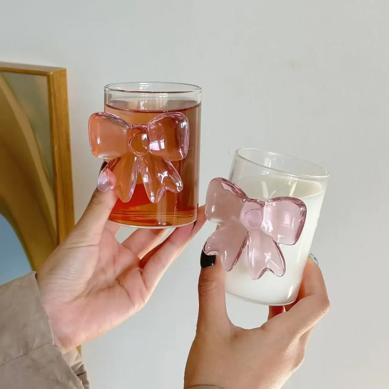 Pink Bow Series High Glass Cup, Butterfly Candlestick Romantic Champagne Wine