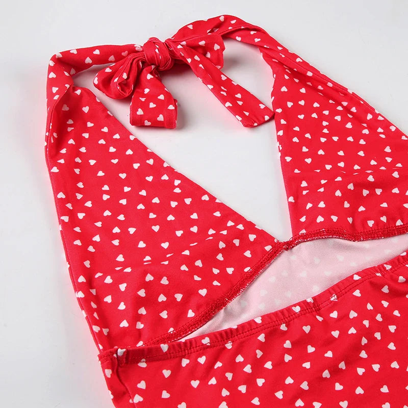 Fashion Y2k Sweet Halter Women Tanks Skinny Sleeveless Print Hotsweet V-Neck Backless Blouses