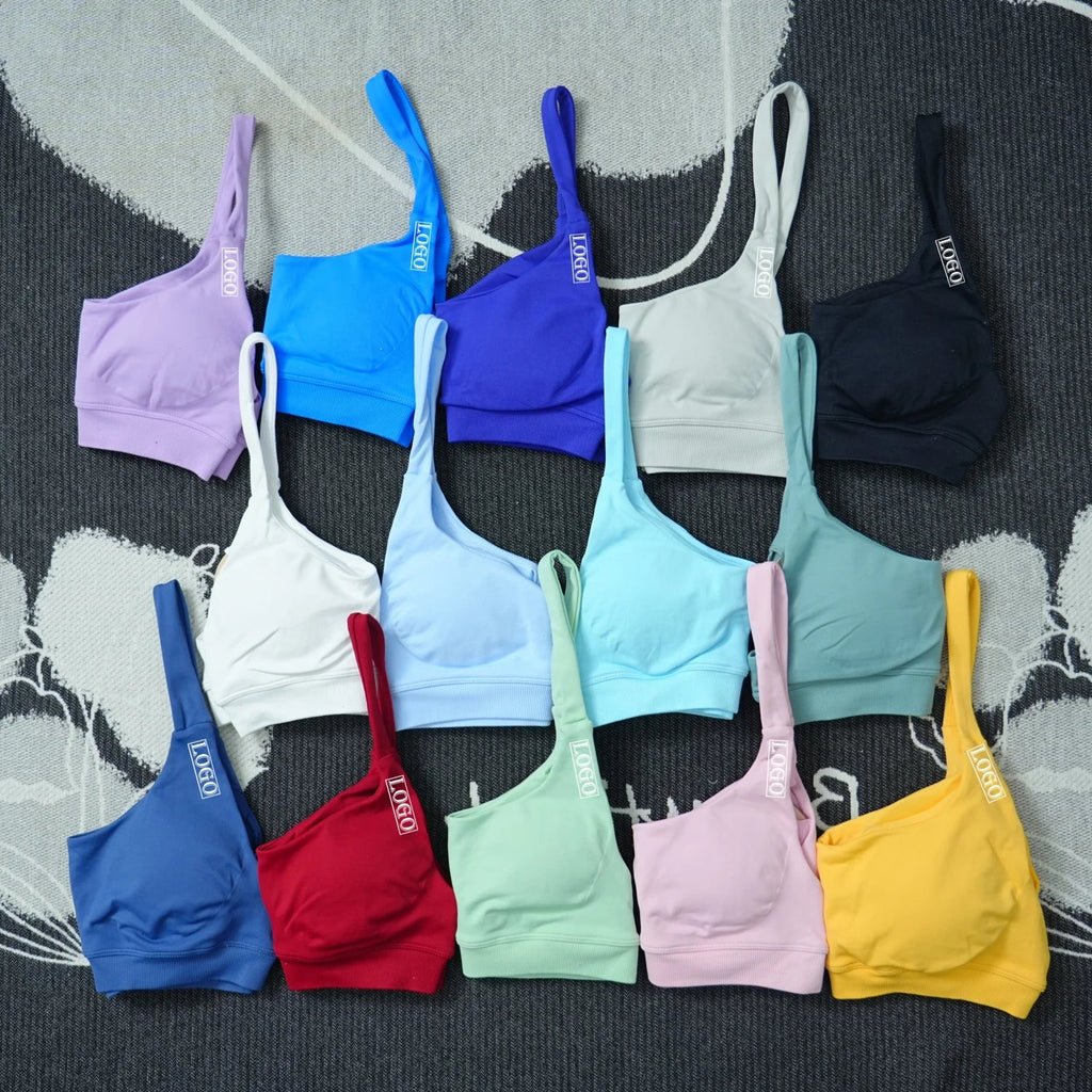 Yoga Impact Sports Bra With Logo Women Seamless Halter Bra Open Back Yoga Top Bras Medium Support Gym Crop Top Padded Sportswear