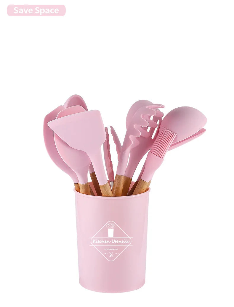 Food Grade Silicone Kitchenware Cooking Tools Cookware Set High Temperature Spatula Spoon Anti-scald Kitchen Tools