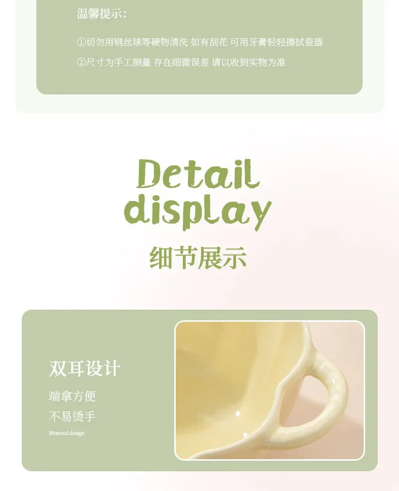 Strawberry Double Ear Ceramic Bowl,Cream 6.5-inch 9.5-inch Soup Bowl with Handle Home