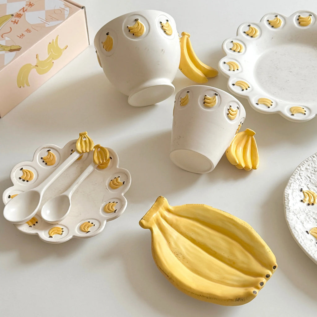 Luxury Ceramic Banana Pattern Round Cute Plates