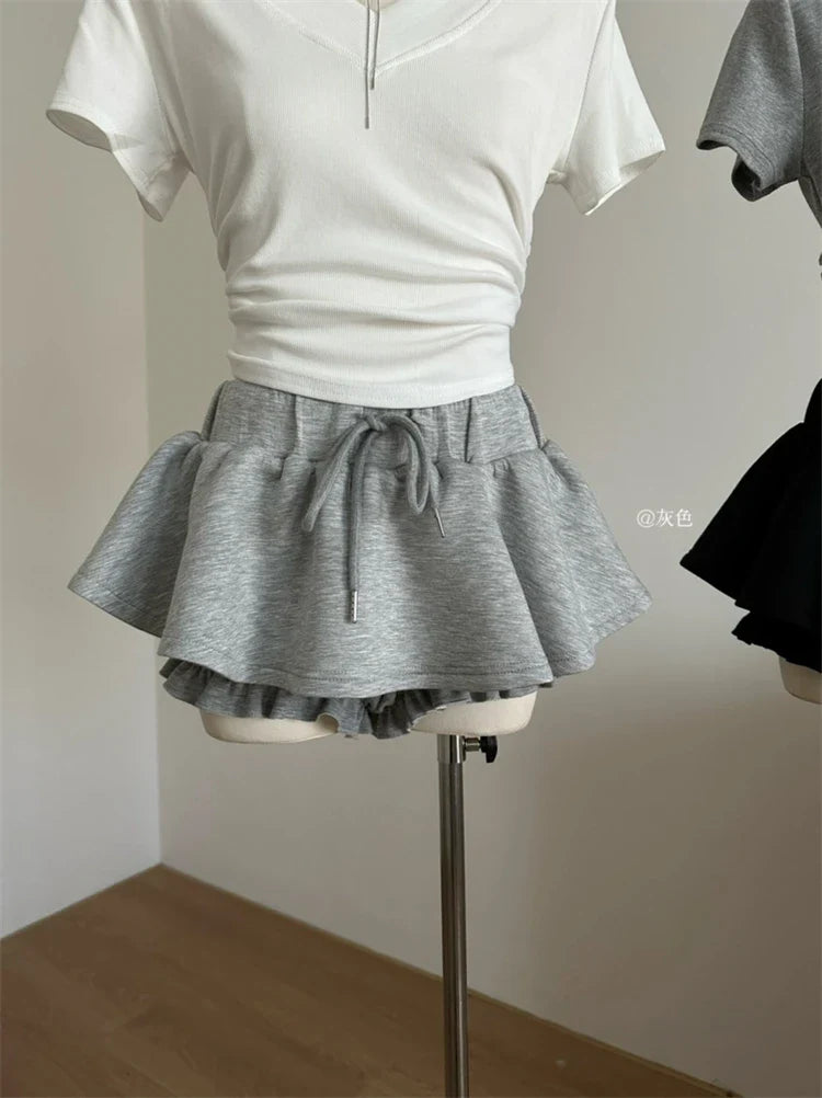 Women Preppy Elastic Waist Mini Skirt 2000s Coquette Design Shorts