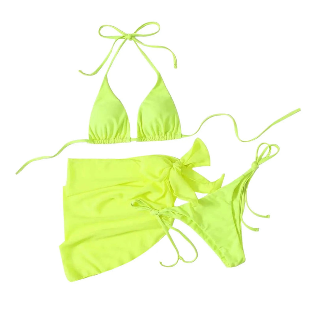 Women Push Up Bikinis Set 3 Piece Mesh Skirts Kontted Bathing Suit Beachwear