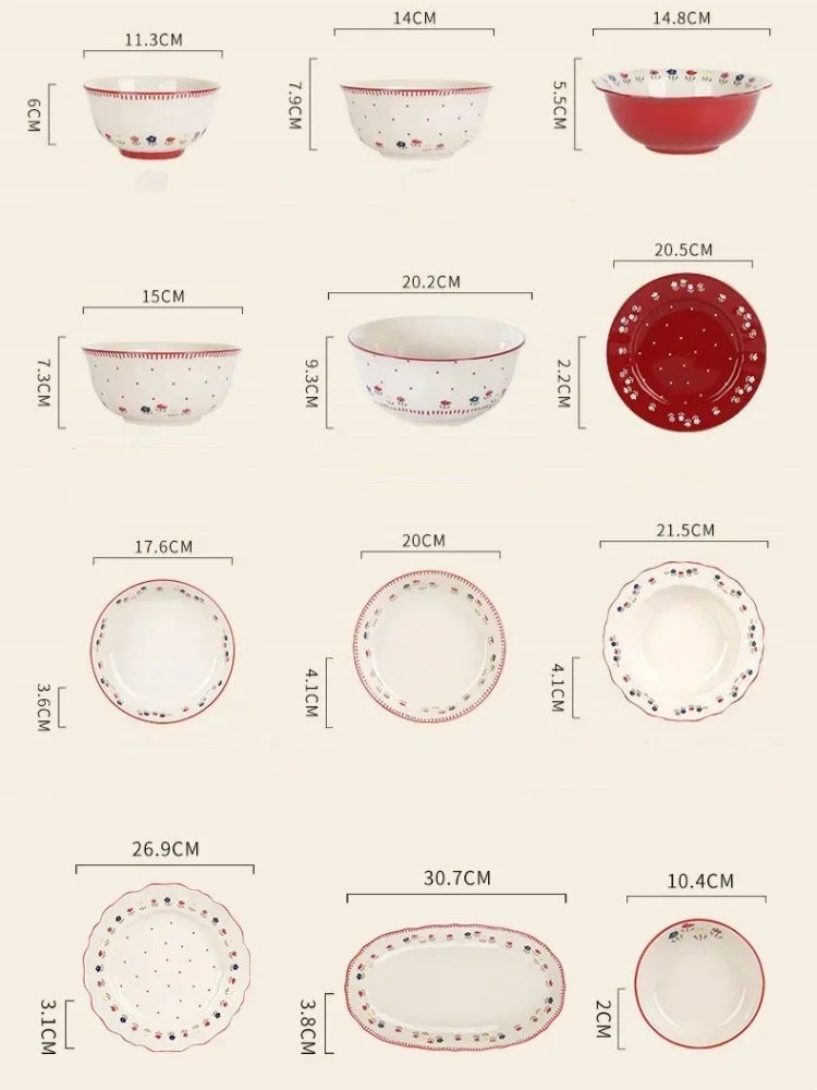 Floral Pattern Soup Bowl Salad Bowl Dish Oval Plate Pastoral Style Dinnerware Table Decoration Kitchen Gadgets Ceramic Tableware
