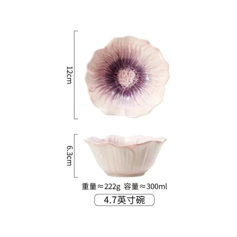 Ceramic Flower Serving Plate Cake Dessert Plate Flower Ceramic Bowl Tableware Set Dining Table