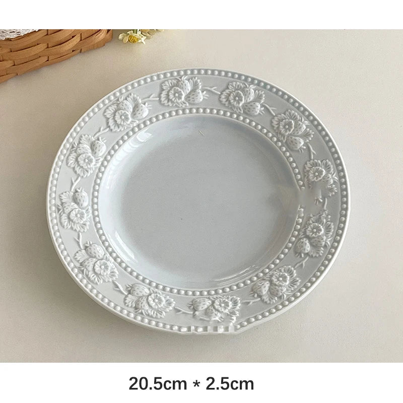 Round Porcelain Dinnerware Dessert Cake Afternoon Tea Fruit Plates