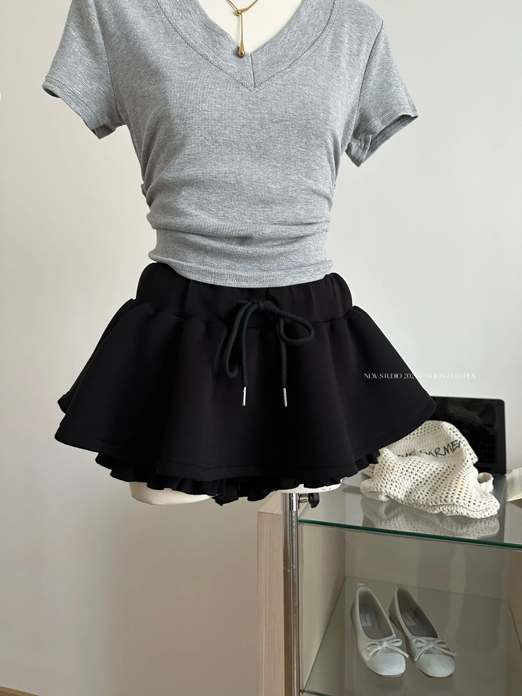 Women Preppy Elastic Waist Mini Skirt 2000s Coquette Design Shorts