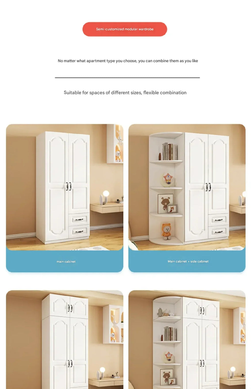 Two Door Wardrobe Clothing Organizer Korean Style Wooden Wardrobe - Heavy Duty