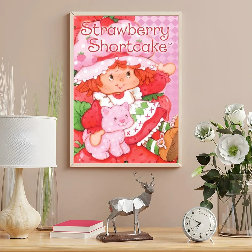 Cartoon Strawberry Shortcake Poster Cute Pink Room Decor Printing Home Decoration Waterproof Bathroom Room BedRoom Posters