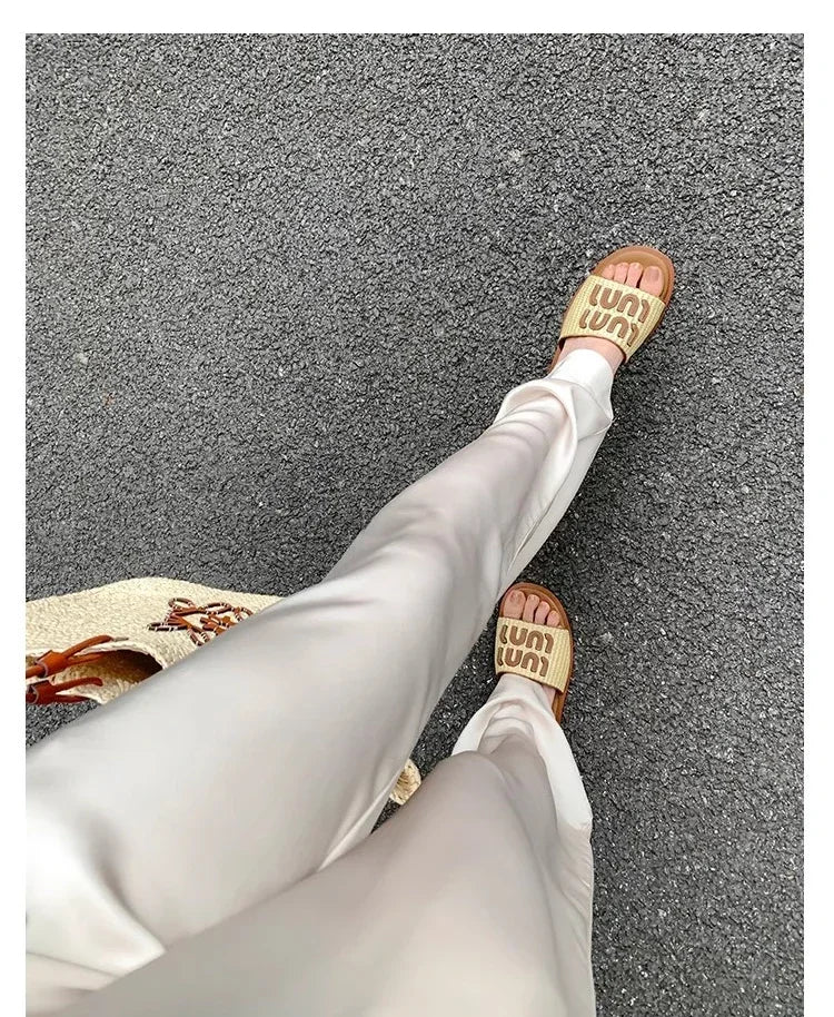 Vintage Woven Women's Sandals Fashion Letter Woven Flat Slippers