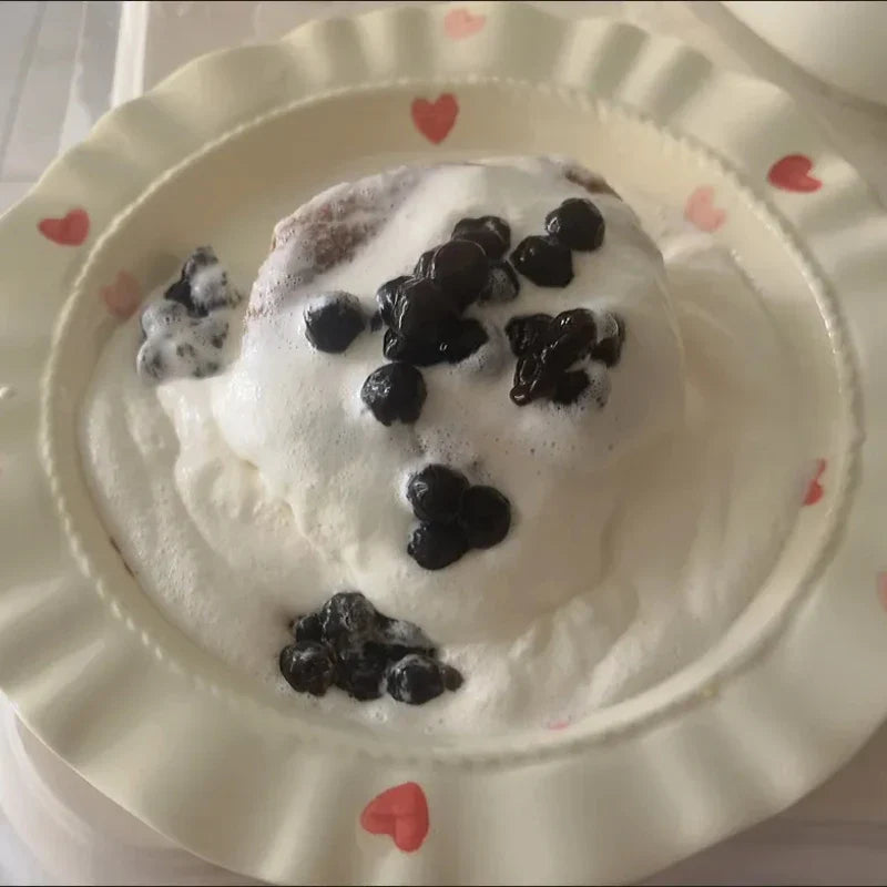 Cream Love Heart Lace 8.5inch French Deep Plate Ceramic