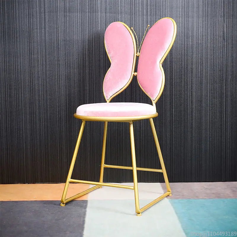 Modern Velvet Bow Stool - Nordic Vanity Chair with Backrest, Luxe Makeup Stool for Bedroom, Instagrammable Pink Accent Seat