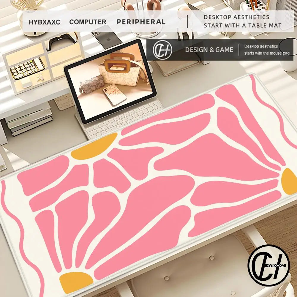 Large Computer Mouse Pad Pink Abstract Flower Office Desk Mat Game Player Desktop Accessories Keyboard Protection Pad