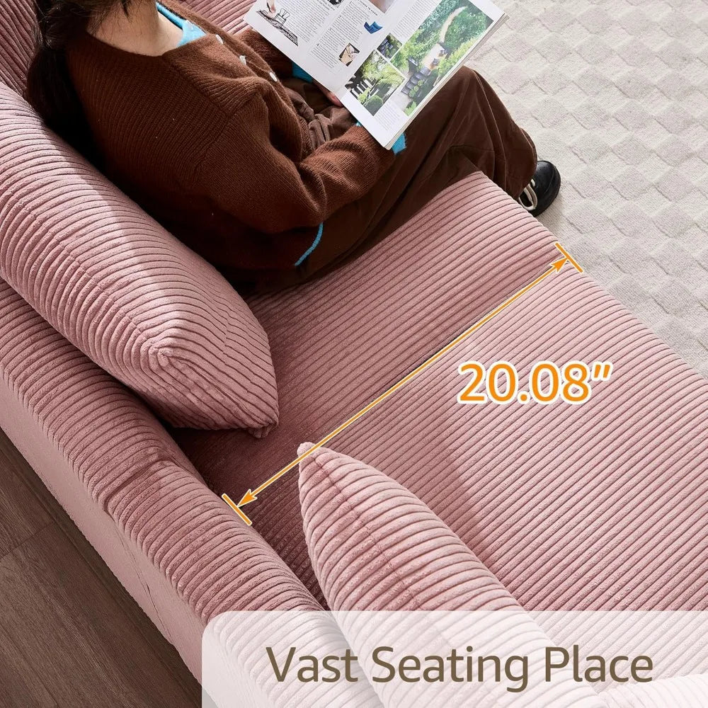 Modern Corduroy Sofa, 88.5 inch Wide, Living Room Couch with Wide Arms, 3-Seater Living Room Couch with Throw Pillows