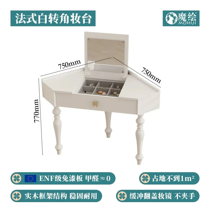 Small Pink Makeup Vanity Table with Mirror and Drawers for Bedroom Storage - Stylish Coiffeuse Furniture