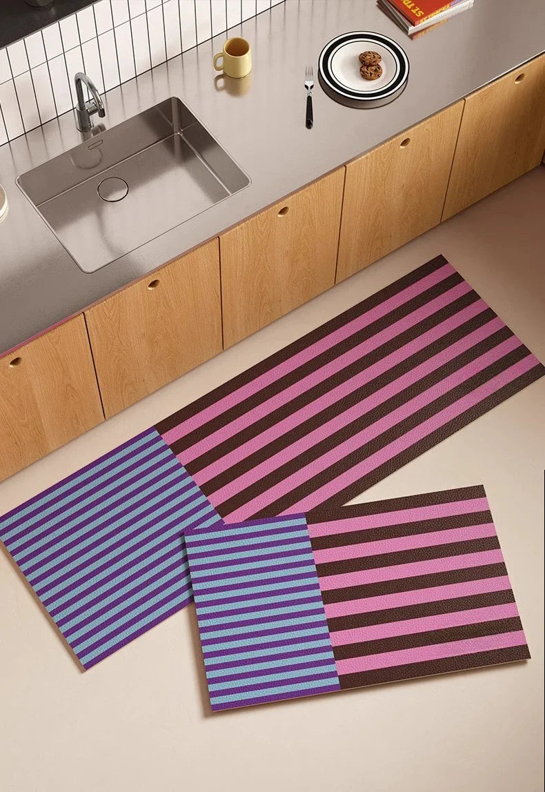 Kitchen Carpet PVC Waterproof and Oil-proof Carpet Easy To Clean Cushioning Rugs Artistic Striped Decorative Carpet Mats