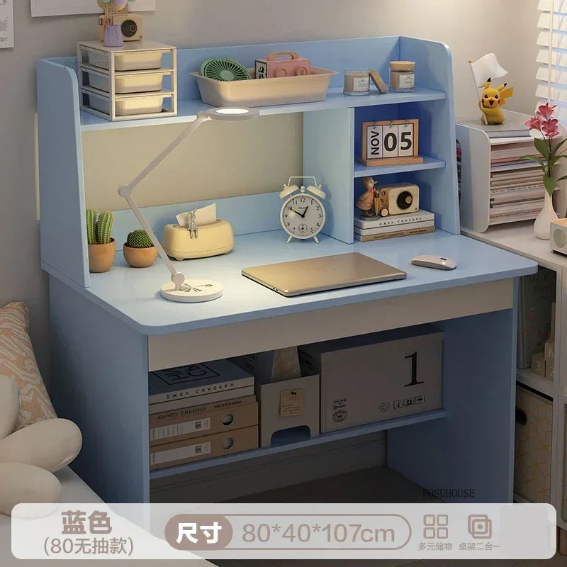 Girl Pink Bookshelf and Bookcase Integrated Study Desk with Storage Gaming Table Modern Office Furniture