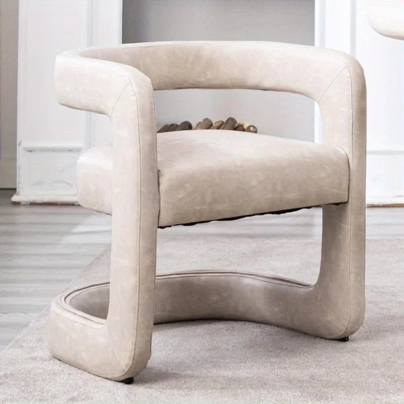 Modern Upholstered Barrel Dining Chair - Faux Leather Accent Vanity Chair with Open Back Comfy Armchair for Dining