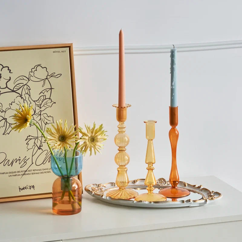 Glass Candlestick for Home Decor Candles and Holders Candle Stand