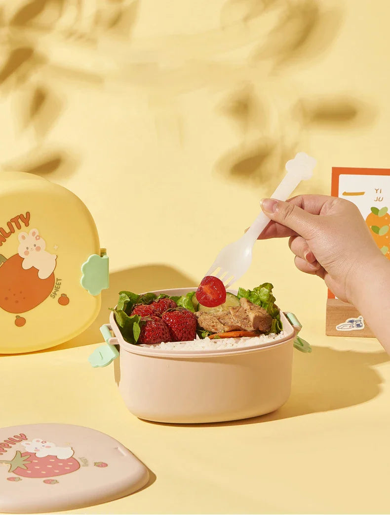 Strawberry Shape Lunch Box, 2 Layer Food Fruit Storage Bento Boxs