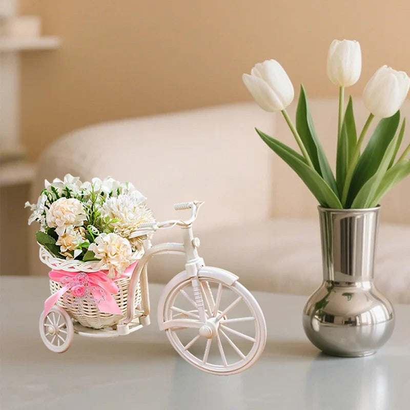 Plastic Flower Basket Vase Pink Tricycle Bicycle Model Home Garden Wedding Party Decor Romantic Cute Decor Figurines Miniatures