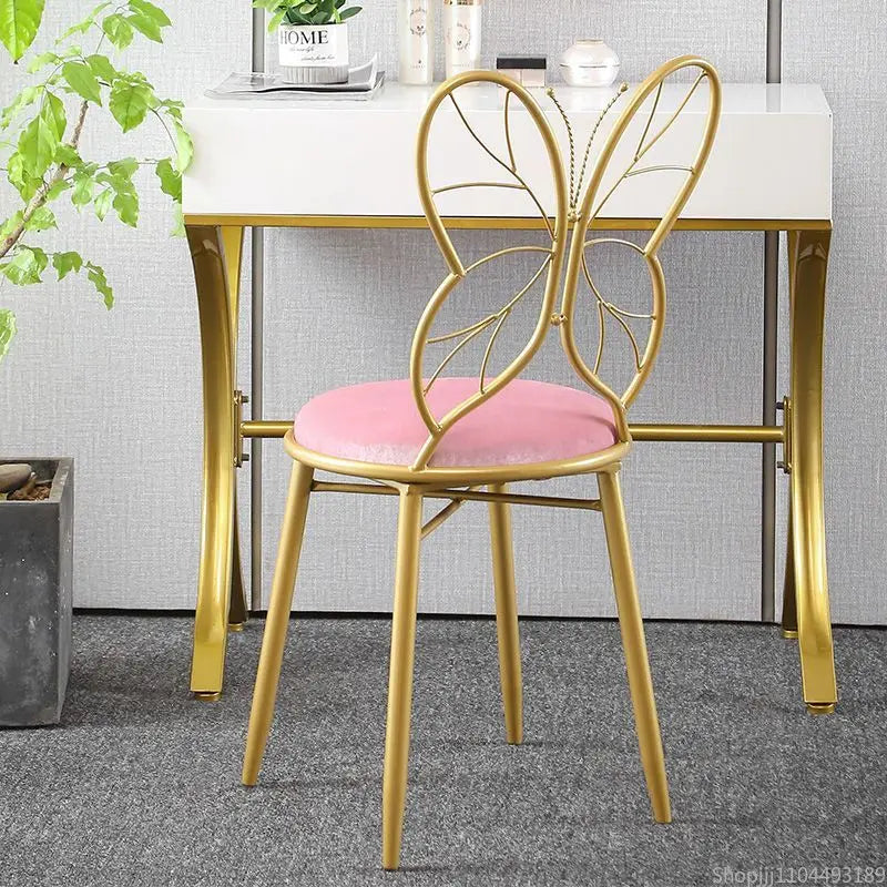 Modern Velvet Bow Stool - Nordic Vanity Chair with Backrest, Luxe Makeup Stool for Bedroom, Instagrammable Pink Accent Seat