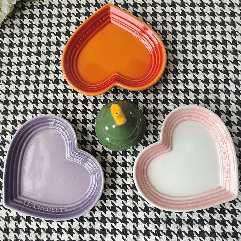 Gradient Heart-shaped Ceramic Dishes, Underglaze Color Simple Tableware, Dip Dish Desserts Snacks Plate