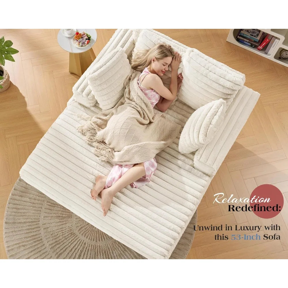 Chaise Lounge Upholstered Sofa Bed with Throw Pillows and Armrests, Sleeper Chair- Plush Chair Bed for Living Room 53 Inch