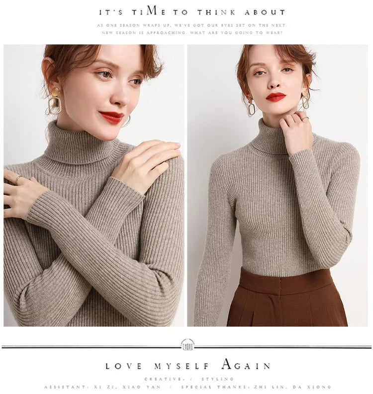 Women Fall Turtleneck Sweater Knitted Soft Pullovers Cashmere Jumpers Basic Soft Sweaters For Women Autumn Winter