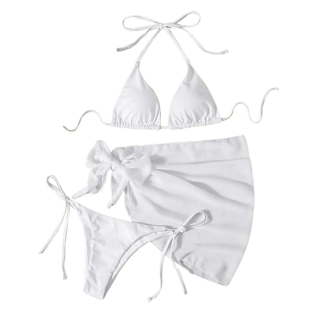 Women Push Up Bikinis Set 3 Piece Mesh Skirts Kontted Bathing Suit Beachwear