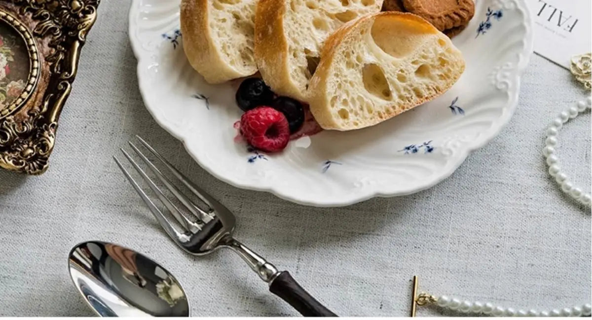 Ceramic Floral Bowl Dish Set Oval Plate New French Medieval High-end Cup Dish Set