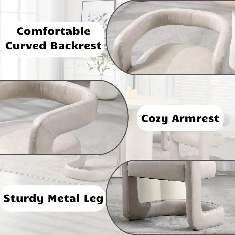 Modern Upholstered Barrel Dining Chair - Faux Leather Accent Vanity Chair with Open Back Comfy Armchair for Dining