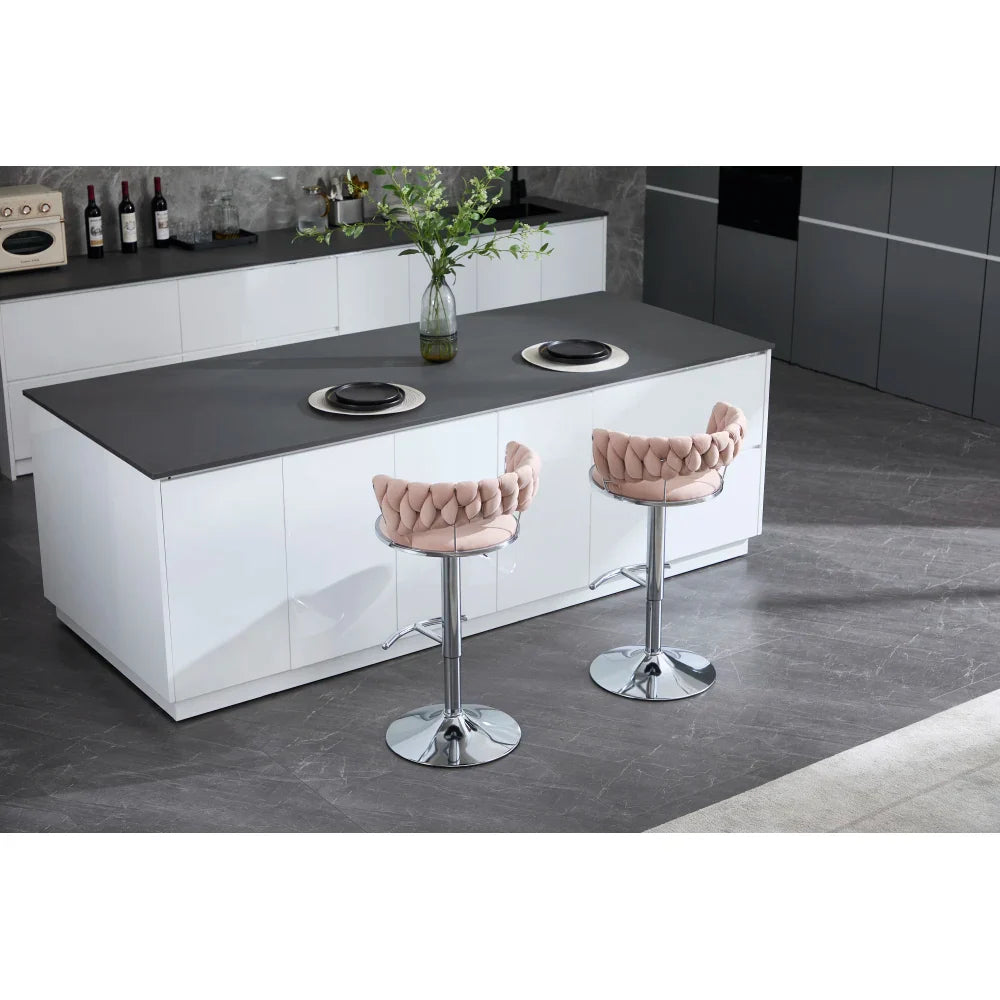 Velvet Barstools Set/2 - Chrome Swivel Base w/Adjustable Height, Modern Kitchen & Bar Stools