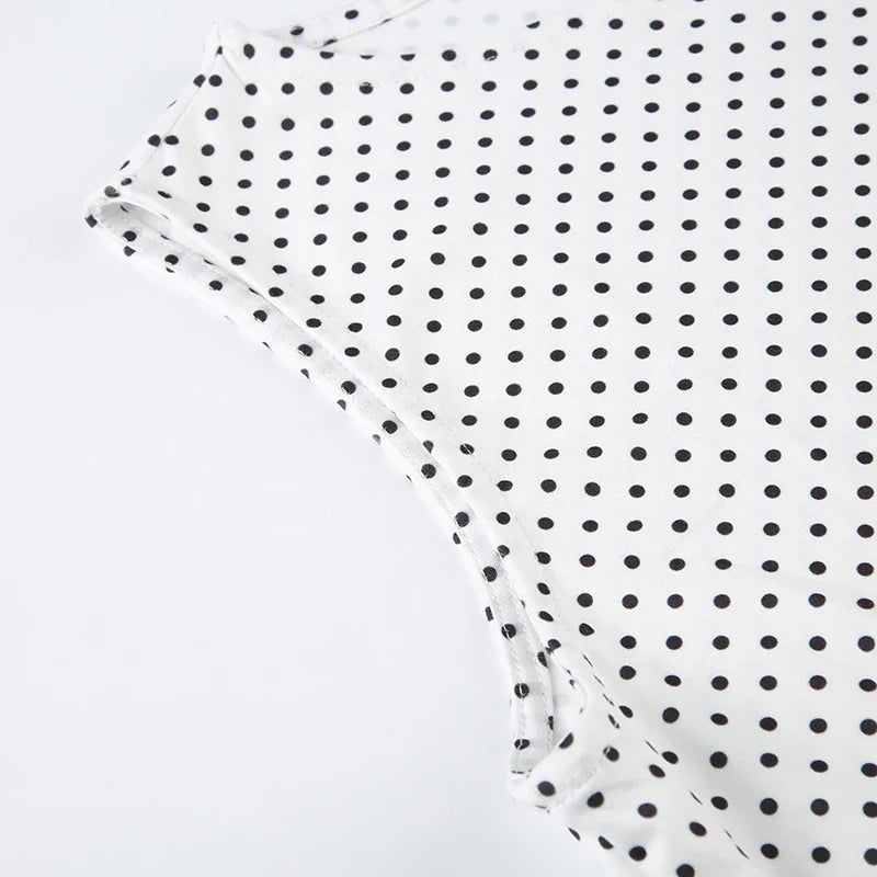 Sleeveless Short Dot Print Women Dresses Slim Fit Elegant Simple Office Lady Trendy Clothes