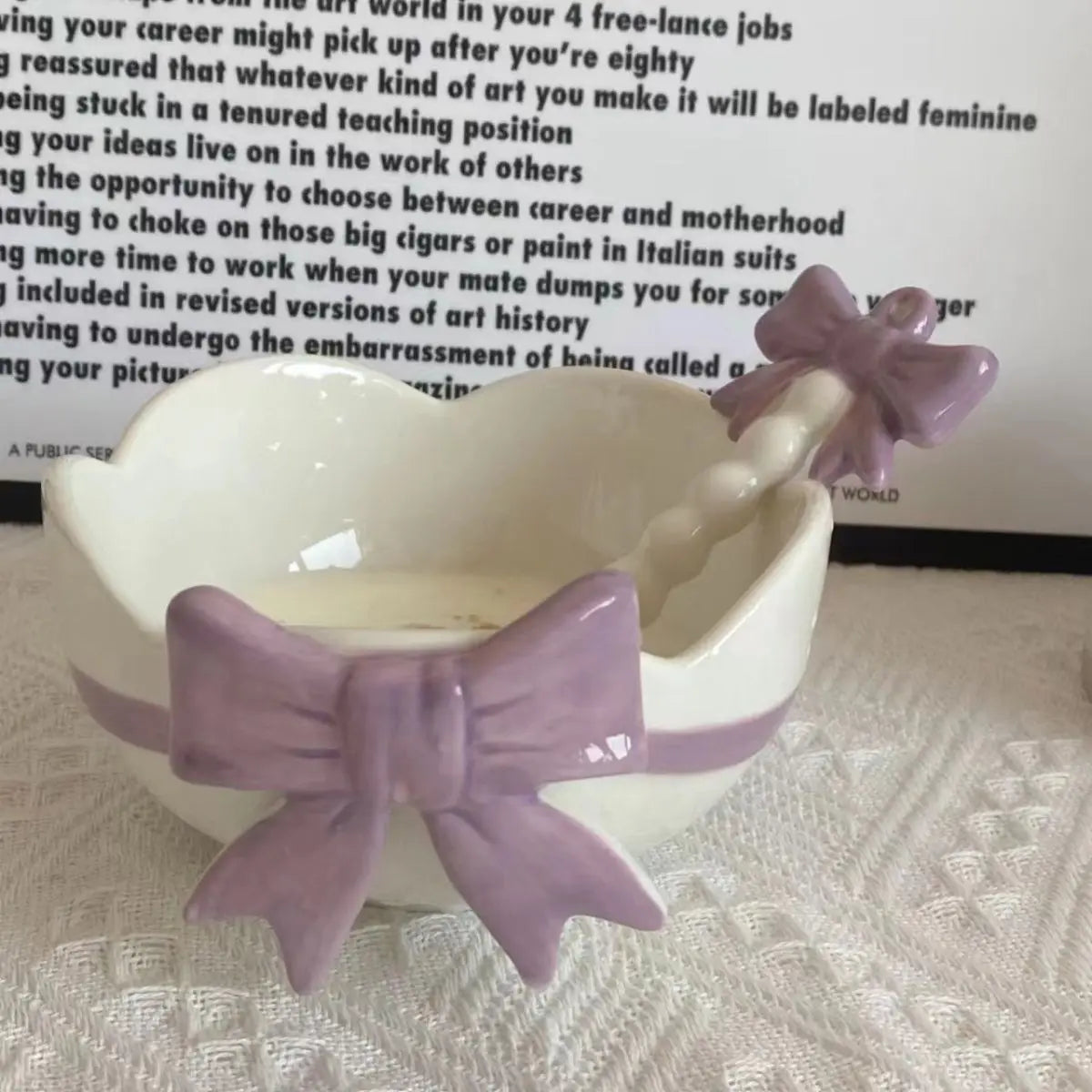 Ceramic Cute Heart Bow Bowl & Spoon Home Tableware High Temperature Resistant