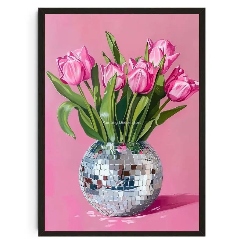 Retro Abstract Fruit Disco Ball Orange Miorrorball Creative Poster Canvas Paintings Wall Art Pictures