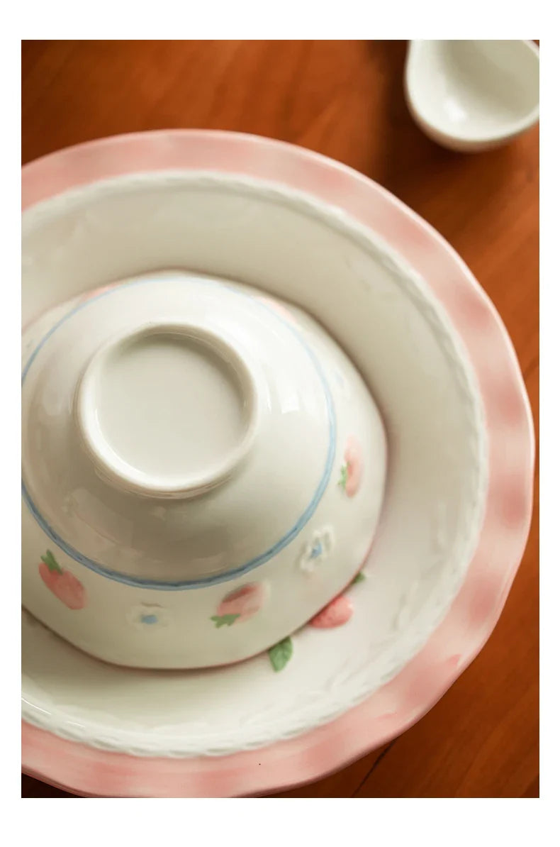 High Grade Strawberry Pattern Cute Girl Plate Bowl