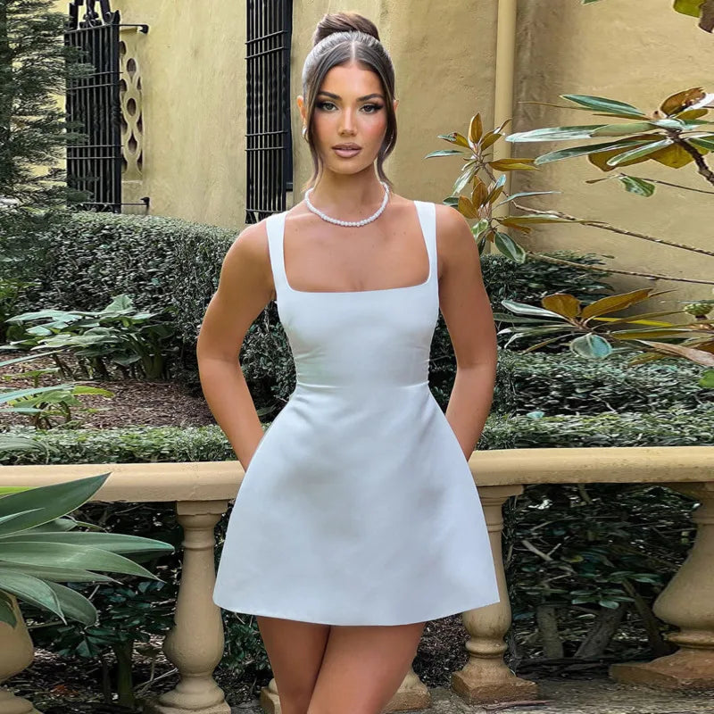 Waist Wrap Elegant A-line Dress Women Spaghetti Strap Mini Spring Summer Dress Backless Sexy Party Dress