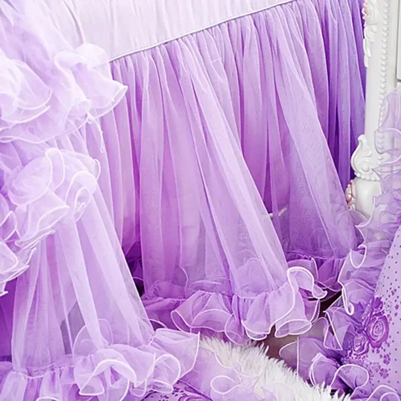 Pink Jacquard Satin Bedspread Bedding Set Luxury Princess Wedding Bed Set Lace Ruffle Duvet Cover Bed Skirt Pillowcases Cotton