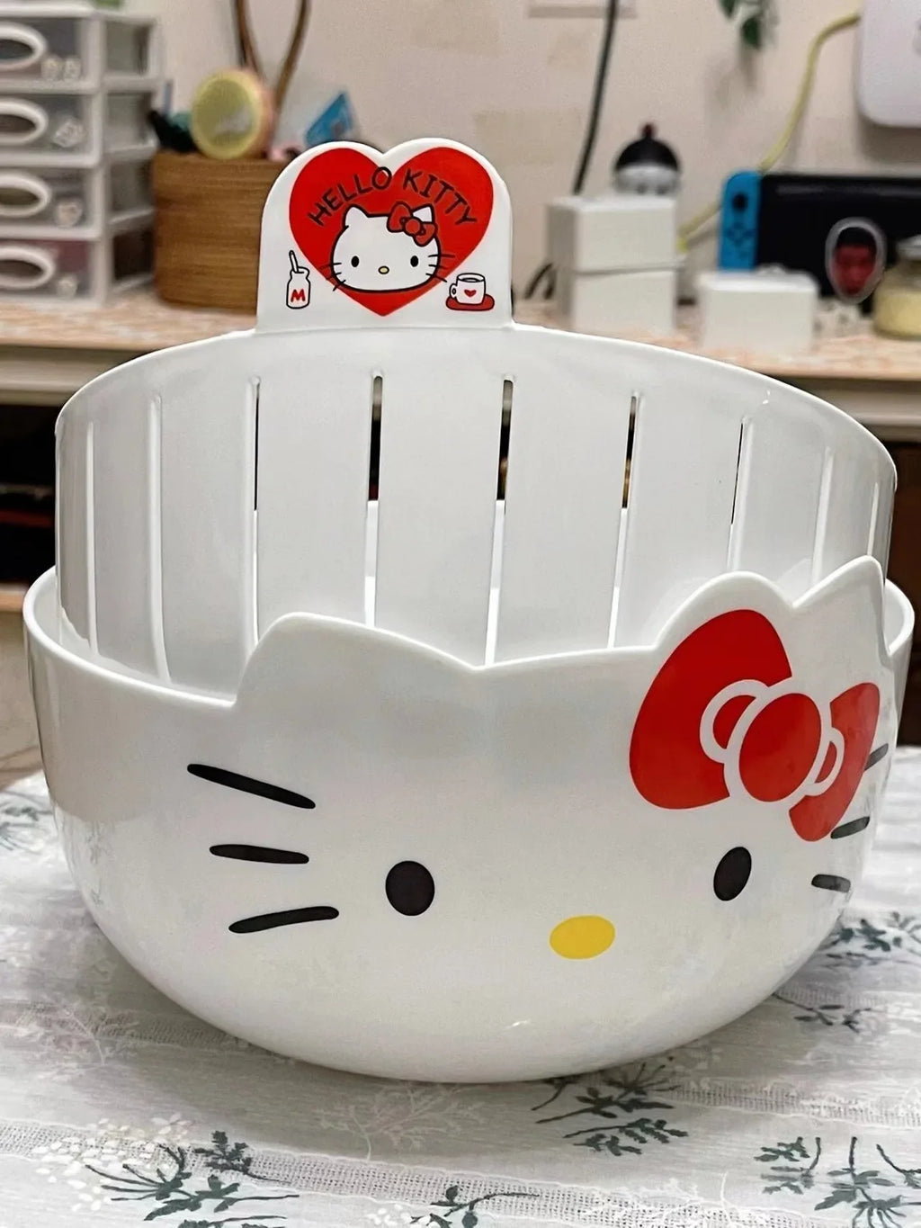 Multifunction Kitchen Fruit Plate Household Vegetable Basket New Kt Cat Water Fruit Basket Double Layer Vegetable Washing Basin