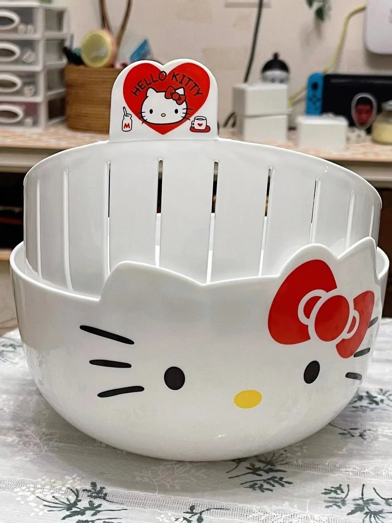 Multifunction Kitchen Fruit Plate Household Vegetable Basket New Kt Cat Water Fruit Basket Double Layer Vegetable Washing Basin