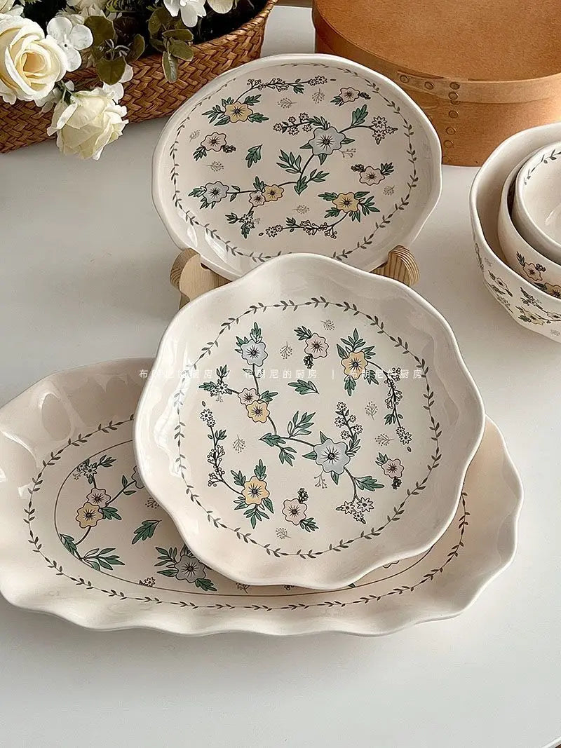 Ceramic Floral Bowl Plate Set