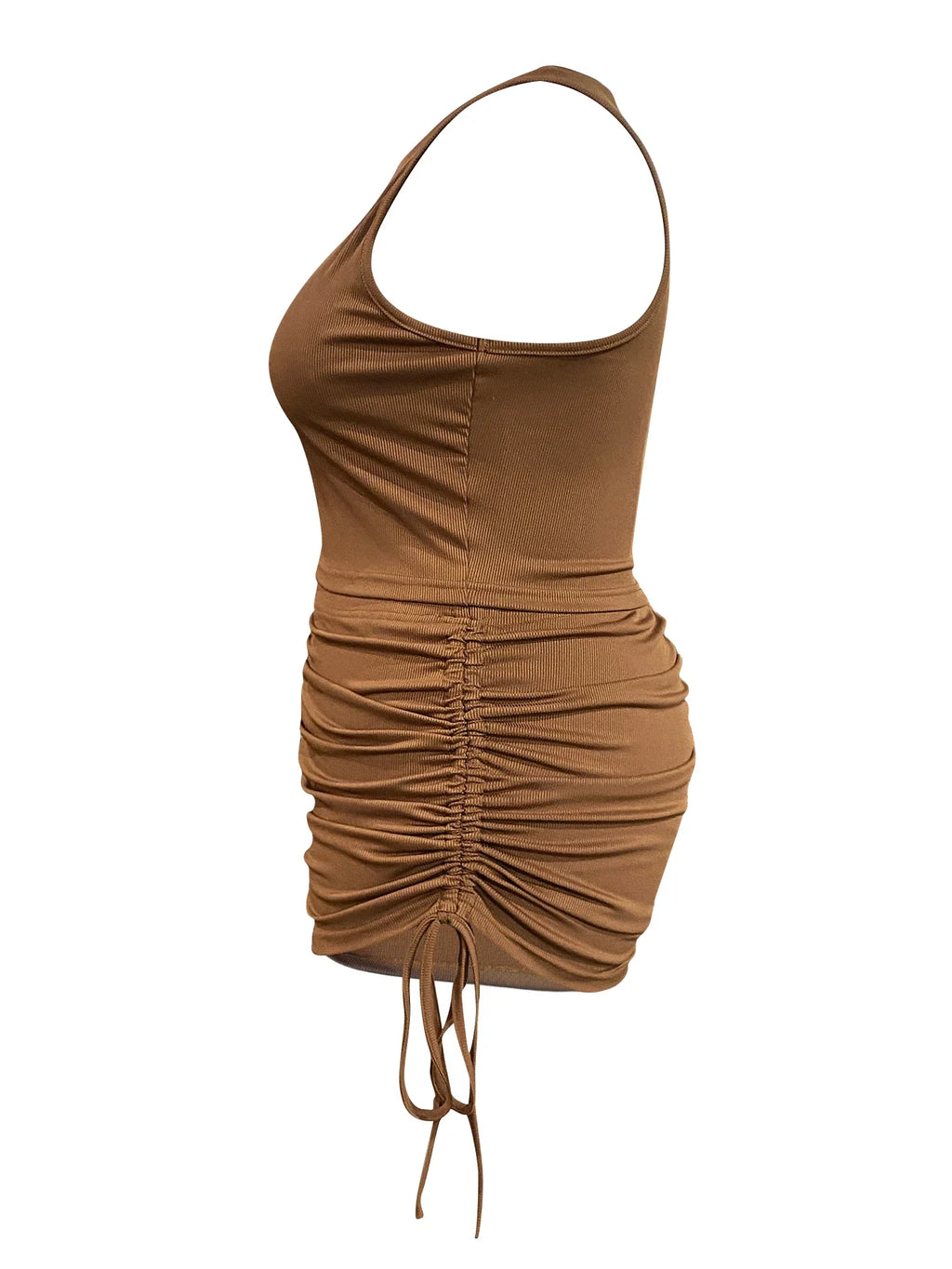 Plus Size Rib Knit Ruched Drawstring Shorts Set Summer High Elasticity Women's Set Tank Top and Ruched Shorts Two Piece Set