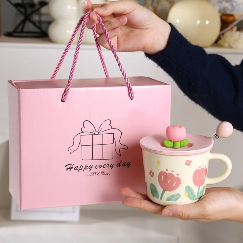 High Appearance Level Cute Style Tulip Flower Cups, Ceramic Mugs