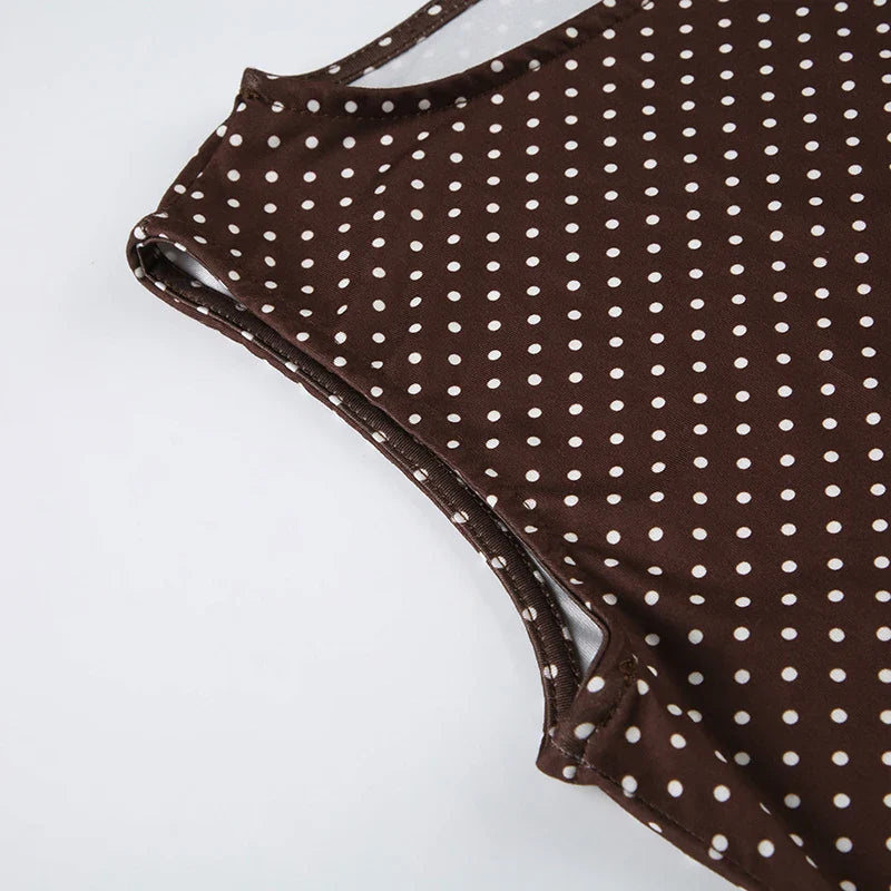 Sleeveless Short Dot Print Women Dresses Slim Fit Elegant Simple Office Lady Trendy Clothes