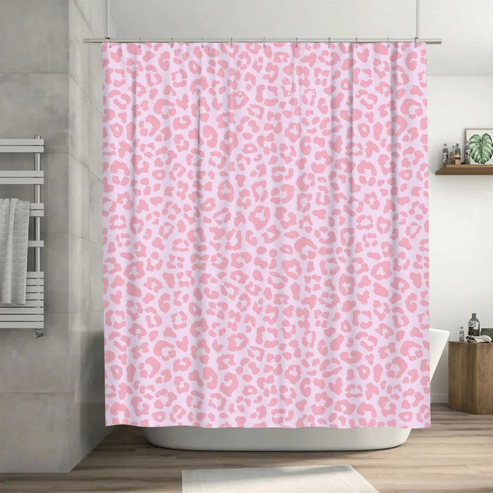 Pink Leopard Print Shower Curtain Home Decor Bathroom Supplies Modern Decoration Waterproof Bath Rug Tarpaulin Size Customizable